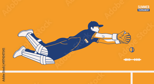 Dynamic Cricket Player Diving For A Catch In Energetic Illustration
