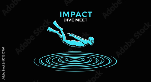 Dynamic Diver Creates Ripples Underwater Impact Sport Event