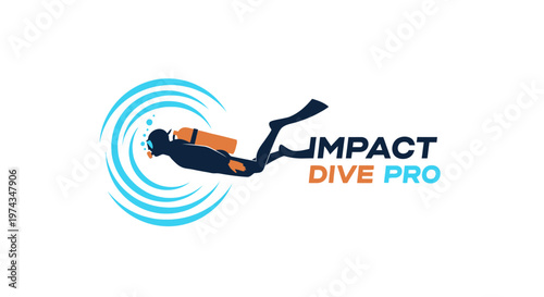 Dynamic Diver Logo With Impact Dive Pro Text And Water Swirl