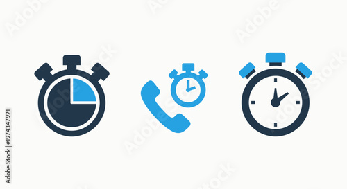 Time management and call duration icons featuring stopwatch measurements for speed, efficiency, and telecommunication timing