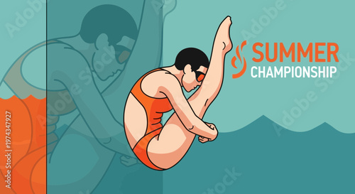 Dynamic Diver Performing Acrobatics In Summer Championship Competition