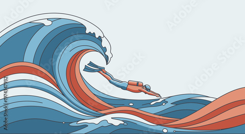 Dynamic Diver Navigates Majestic Ocean Wave Artistry