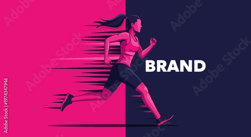 Dynamic Female Runner Sprinting With Speed Lines And Brand Text