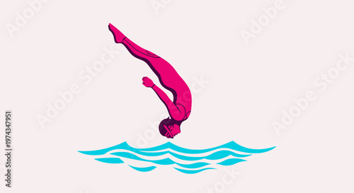Dynamic Diver Plunge Into Stylized Water Abstract Aquatic Art