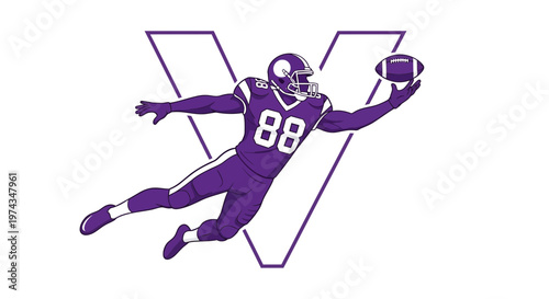 Dynamic Football Player Catching Ball In Mid-Air With V Graphic Element