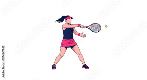 Dynamic Female Tennis Player In Action With Racquet And Ball
