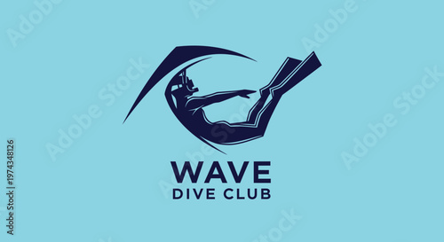 Dynamic Diver Silhouette Embracing Oceanic Wave For Dive Club Branding