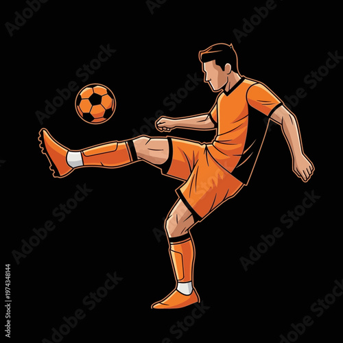 Dynamic Football Player Kicking Ball Action Shot Minimalist Sport Illustration