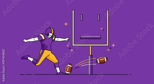 Dynamic Football Player Kicking For The Goal On A Vibrant Purple Background