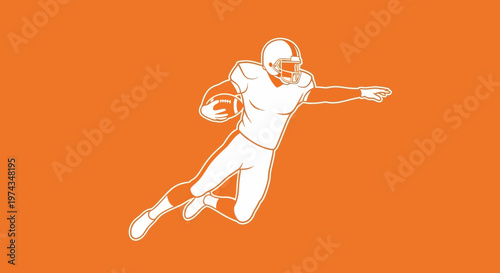Dynamic Football Player Mid-Action Graphic White Outline Orange Background