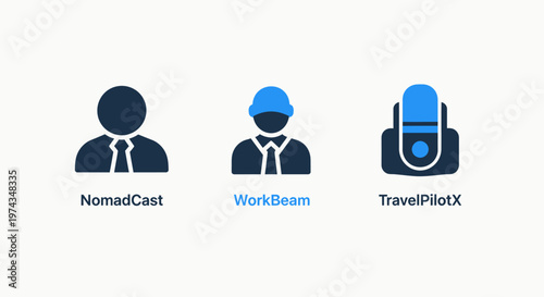 Digital nomad and remote business career icons representing professional travelers and mobile work lifestyle concepts