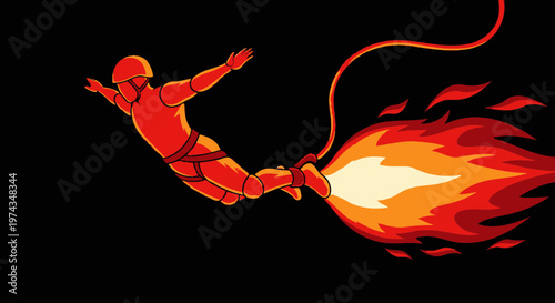 Dynamic Figure Propelled By Fiery Exhaust Against Dark Background