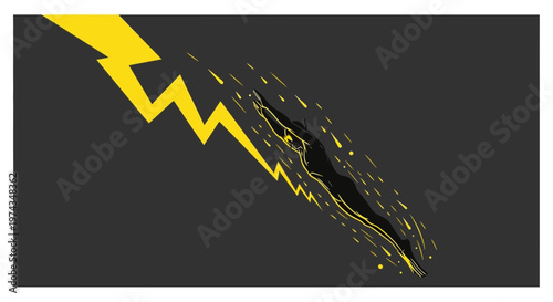 Dynamic Figure Racing Through Lightning Bolt Energy Burst