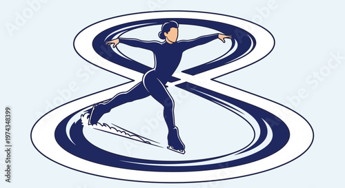 Dynamic Figure Skater Executes Elegant Infinite Loop Motion On Ice