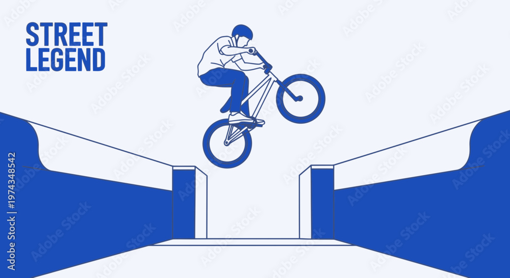 Fototapeta premium Dynamic Freestyle Bmx Rider Soaring Through The Air With Bold Graphic Elements And Text