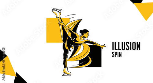Dynamic Figure Skater Performing An Illusion Spin In Graphic Style