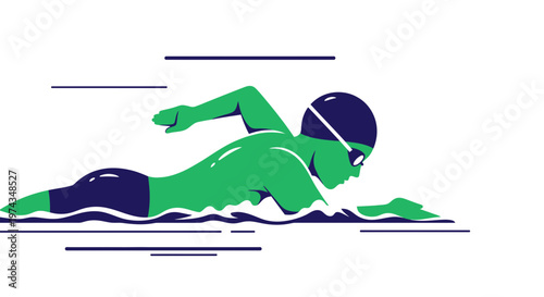 Dynamic Freestyle Swimmer In Motion On White Background