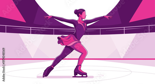 Dynamic Figure Skater Performing Graceful Moves On Ice Arena Stage