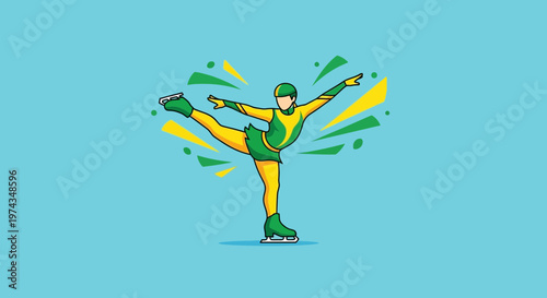 Dynamic Figure Skater Performing Graceful Pose on Ice