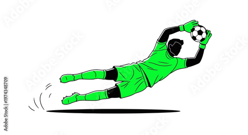 Dynamic Goalkeeper Diving Save Capturing Soccer Ball Action