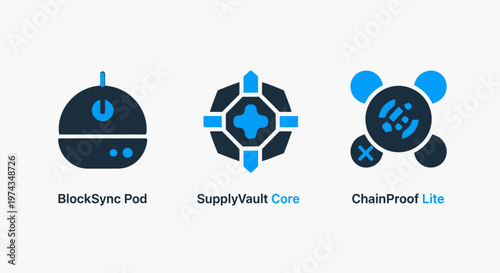 Blockchain technology and digital asset security icons set
