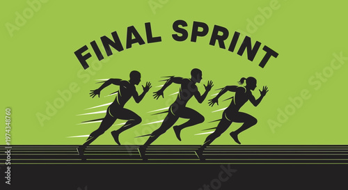 Dynamic Final Sprint Of Athletes In Silhouette Running
