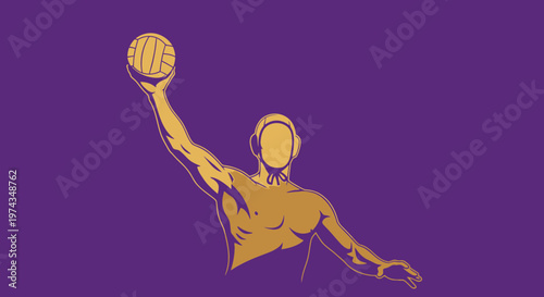 Dynamic Gold Water Polo Player Silhouette Against Purple Background