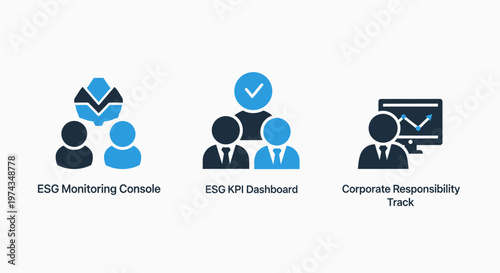 Esg monitoring and corporate social responsibility tracking icons