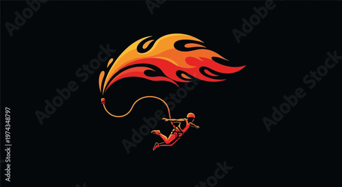 Dynamic Fire Jetpack Person Jumping Adventure Extreme Sport Logo