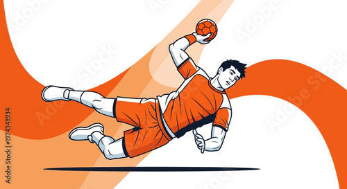 Dynamic Handball Player In Mid-Air Catching The Ball