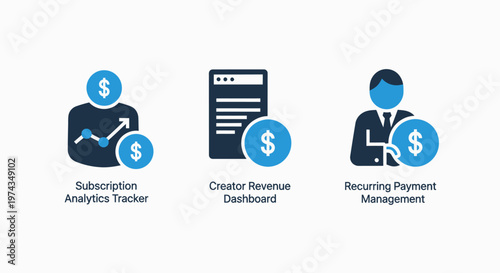 Finance and revenue management business icons set