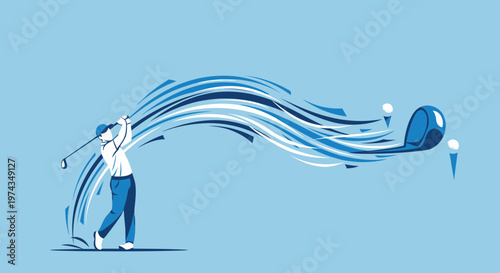 Dynamic Golf Swing Graphic With Streaking Lines And Club