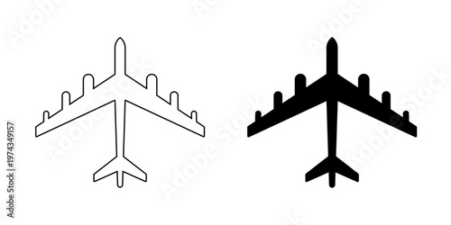 Obraz na płótnie Minimal B52 bomber aircraft top view icon in outline and solid styles