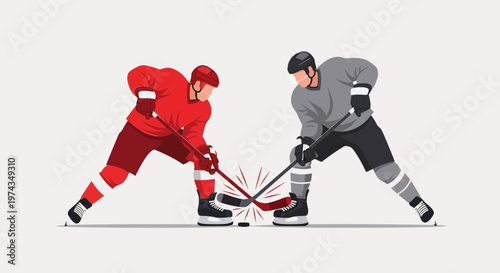 Dynamic Hockey Face-off Between Opposing Players Confronting On Ice