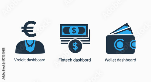 Financial technology banking and digital wallet dashboard icons