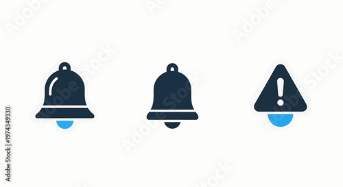 Set of notification bell and warning alert icons