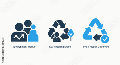 Team collaboration and circular economy recycling concept icons