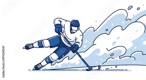 Dynamic Ice Hockey Player Mid Action Motion Blue White Graphic