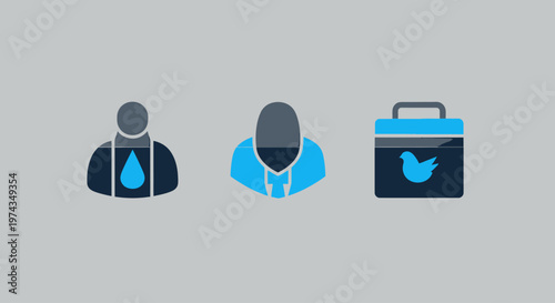 Set of three user account profile management and identity icons
