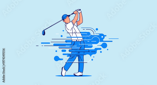 Dynamic Golfer Executing A Powerful Swing With Abstract Motion Trails