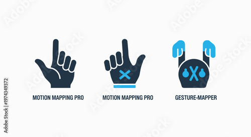 Set of three motion capture gesture tracking technology icons