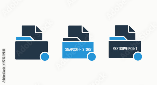Set of computer file folder and backup system icons
