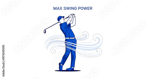 Dynamic Golfer Executing a Powerful Swing With Visible Air Currents Indicating Force