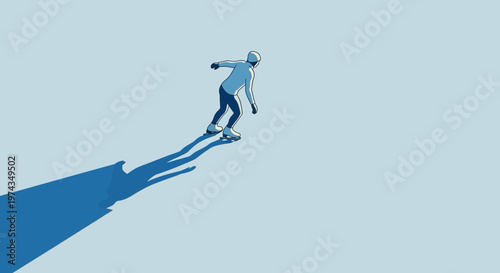 Dynamic Ice Skater Glides With Extended Shadow Silhouette