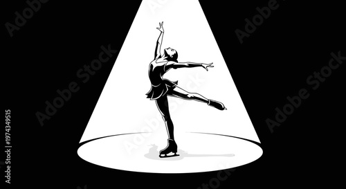 Dynamic Ice Skater Captivates Under Spotlight Graceful Performance