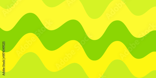 Vibrant green and yellow wavy patterns create a lively graphic design on a white background