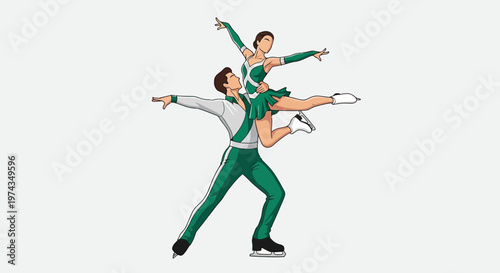 Dynamic Ice Skating Duet Performing Elegant Synchronized Moves