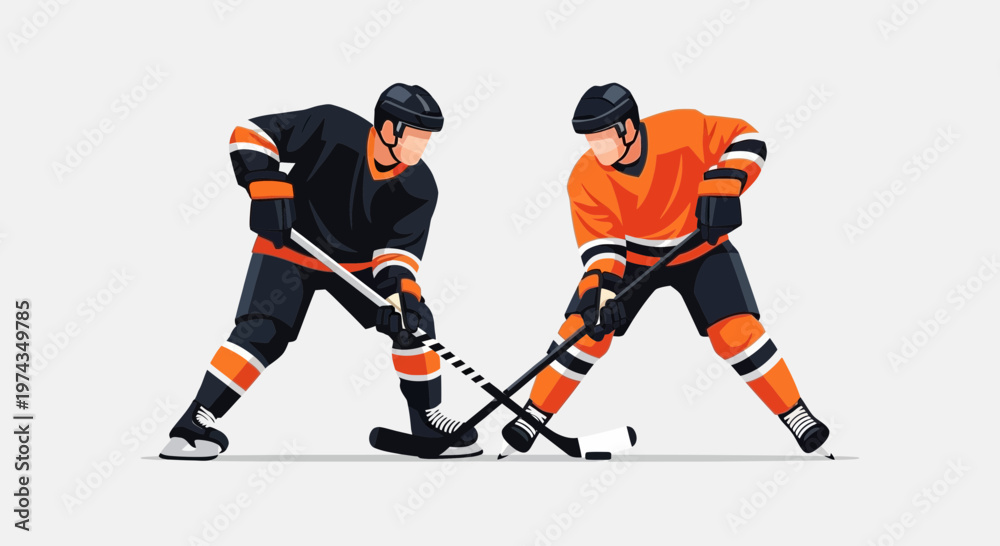 Fototapeta premium Dynamic Hockey Players Facing Off In Intense Competition On Ice