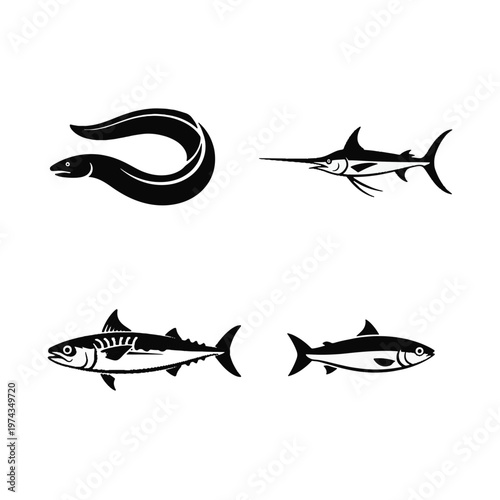Fish And Marine Animal Silhouette Icons Vector Pack