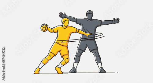 Dynamic Handball Action Graphic Illustrating Offensive Play And Defensive Stance